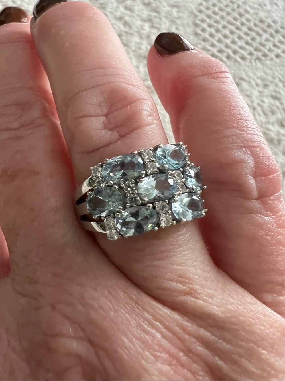 S. Silver with topaz & faux diamond ring. Sz 7